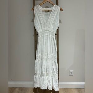 Seaspice Gabrielle White Tiered Crochet Sleeveless Maxi Dress Size S Resort Wear